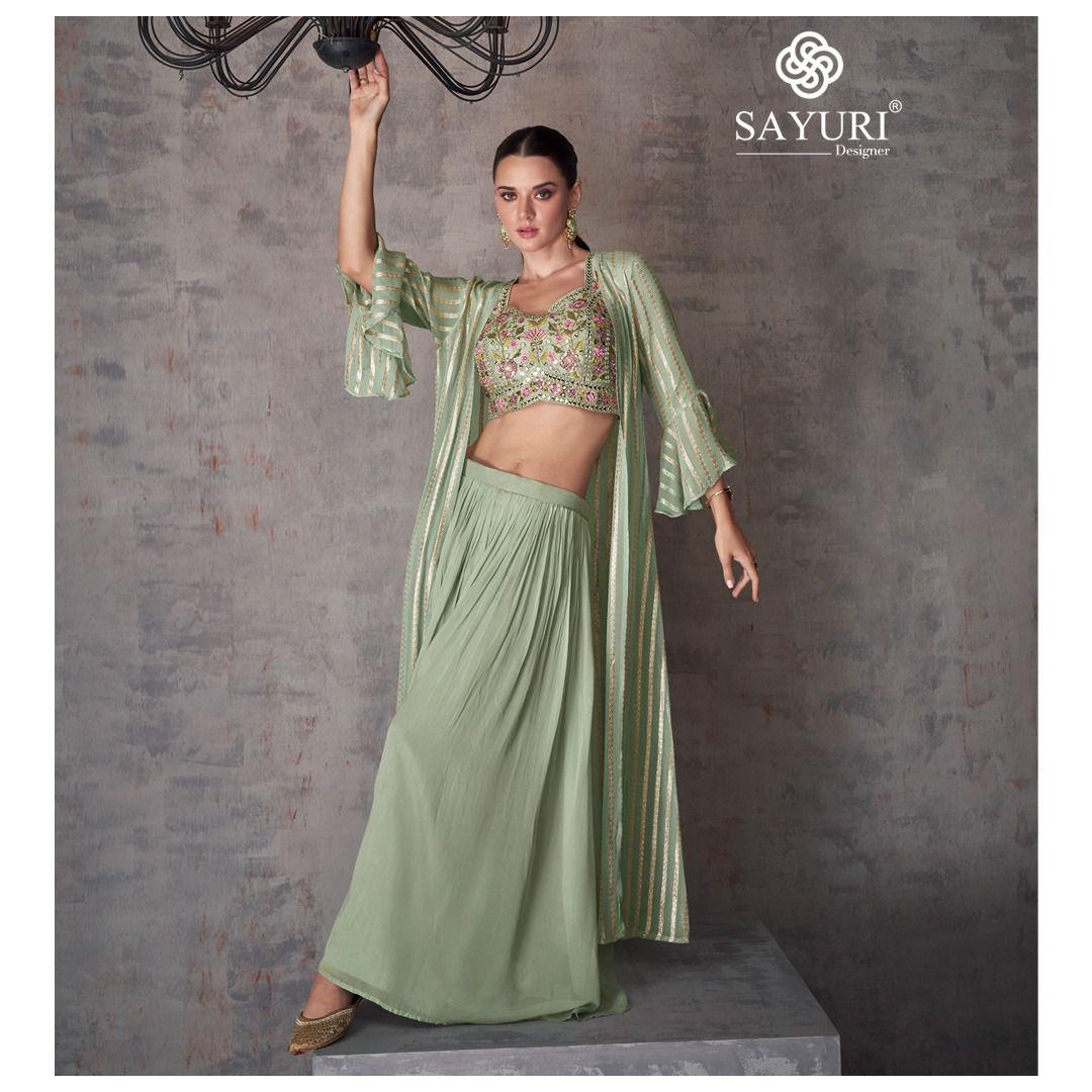 Kashvi By Sayuri Real Georgette Party Wear Indo Western Lehenga Wholesale Shop In Surat
